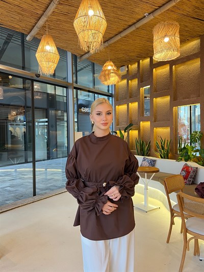 Es Balon Kol Gömlek - Kahve