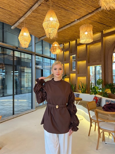 Es Balon Kol Gömlek - Kahve