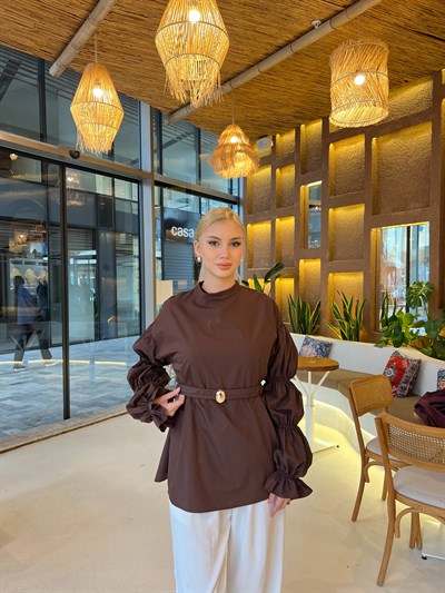 Es Balon Kol Gömlek - Kahve