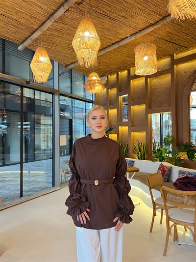 Es Balon Kol Gömlek - Kahve