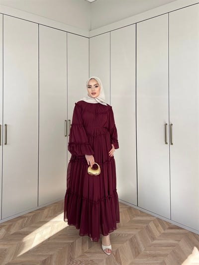 Esso Şifon Elbise - Bordo(ÖN SİPARİŞ)