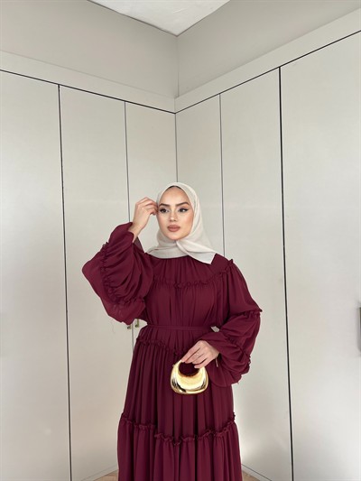 Esso Şifon Elbise - Bordo(ÖN SİPARİŞ)