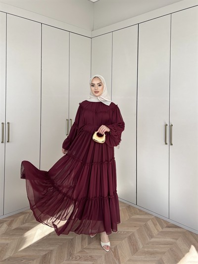 Esso Şifon Elbise - Bordo(ÖN SİPARİŞ)