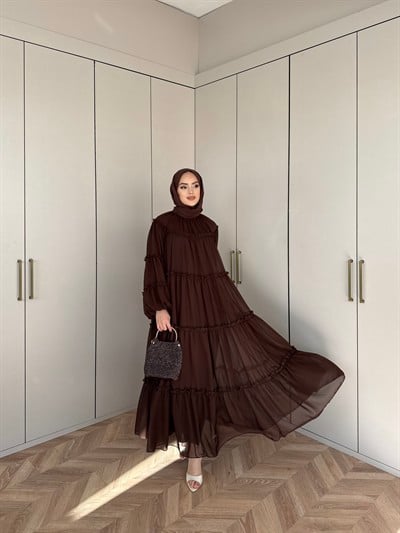 Esso Şifon Elbise- Kahve(ÖN SİPARİŞ)