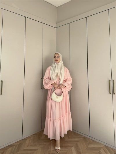 Esso Şifon Elbise - Pudra(ÖN SİPARİŞ)