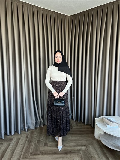 Etnik Desen Etek Kahve - Yeşil 