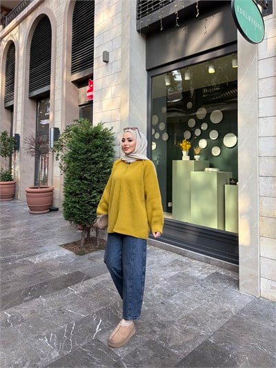 Eva Kürk Detaylı Hırka - Yağyeşil