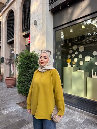 Eva Kürk Detaylı Hırka - Yağyeşil