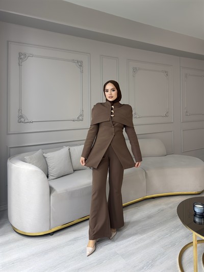 Fşy-Marci Gold Düğmeli Takım - Kahve