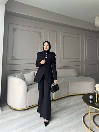 Fşy-Marci Gold Düğmeli Takım - Siyah