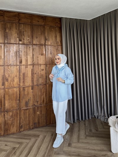 Fular Detaylı Gömlek - Bebe Mavi