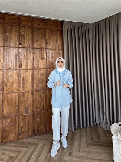 Fular Detaylı Gömlek - Bebe Mavi