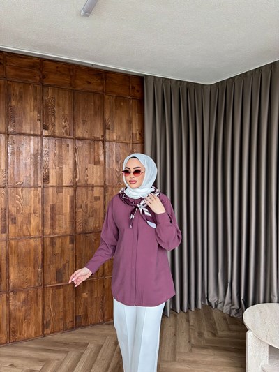 Fular Detaylı Gömlek - Lila