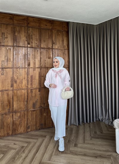 Fular Detaylı Gömlek - Pembe