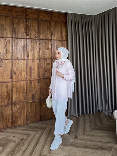 Fular Detaylı Gömlek - Pembe