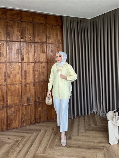 Fular Detaylı Gömlek - Sarı