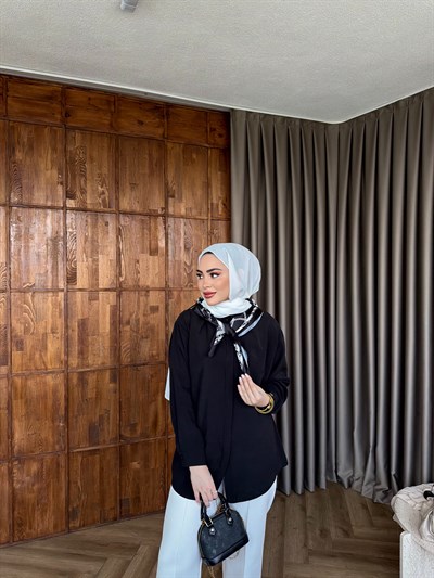 Fular Detaylı Gömlek - Siyah