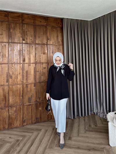 Fular Detaylı Gömlek - Siyah