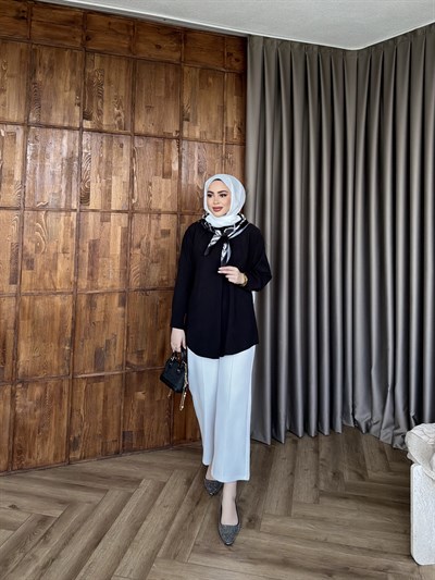 Fular Detaylı Gömlek - Siyah