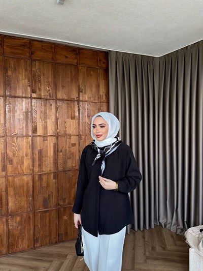 Fular Detaylı Gömlek - Siyah