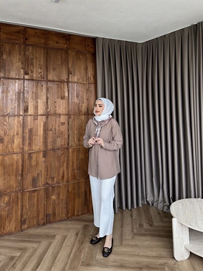 Fular Detaylı Gömlek - Vizon