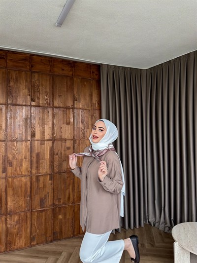 Fular Detaylı Gömlek - Vizon