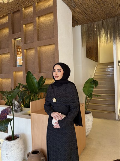 Fuş - Orchid Şal Detaylı Broşlu Elbise - Siyah