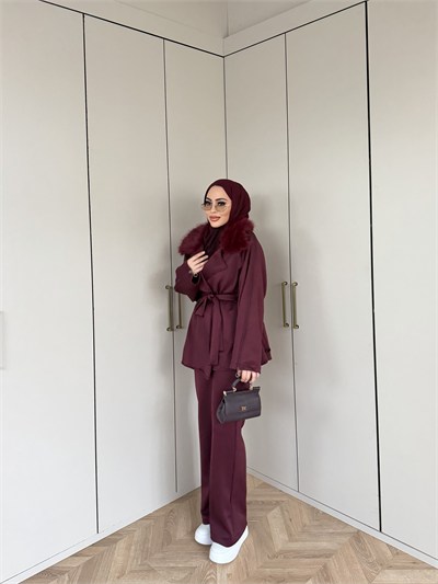 Gamas Kürk Detay Takım - Bordo (ÖNSİPARİŞ)