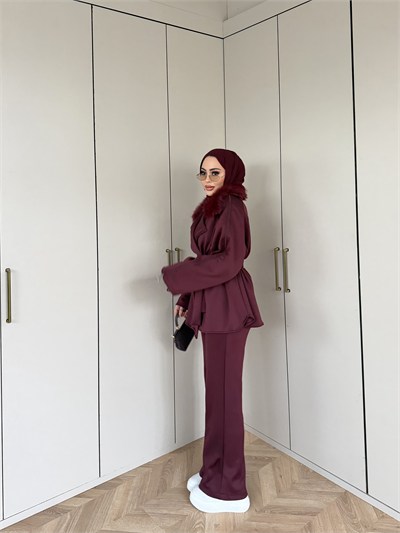 Gamas Kürk Detay Takım - Bordo (ÖNSİPARİŞ)