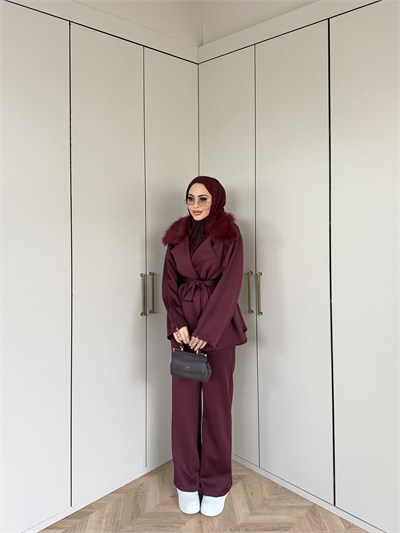 Gamas Kürk Detay Takım - Bordo (ÖNSİPARİŞ)