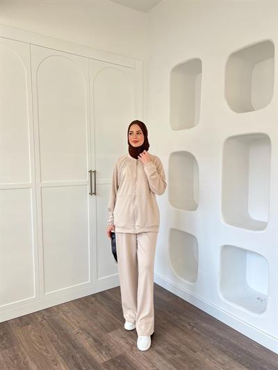 Hedis Taşlı Takım - Bej 