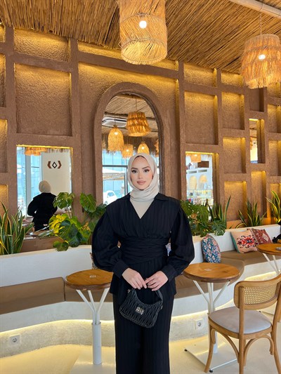 Helena Modal Gofre Pantolonlu Takım - Siyah  ÖN SİPARİŞ 