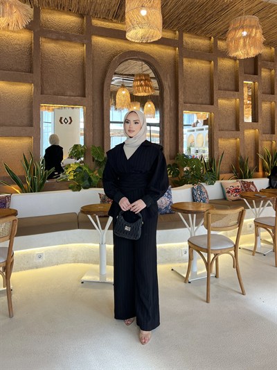 Helena Modal Gofre Pantolonlu Takım - Siyah  ÖN SİPARİŞ 