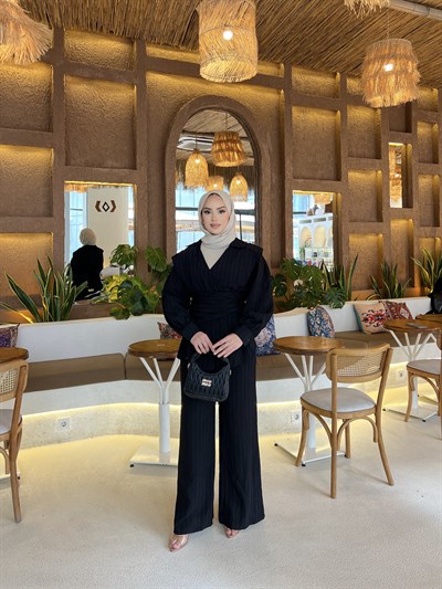 Helena Modal Gofre Pantolonlu Takım - Siyah  ÖN SİPARİŞ 