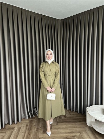 Helin Düğmeli Elbise - Haki