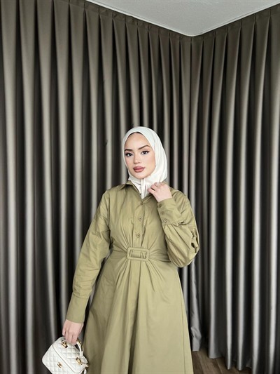 Helin Düğmeli Elbise - Haki