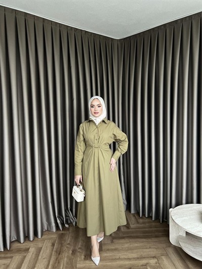 Helin Düğmeli Elbise - Haki