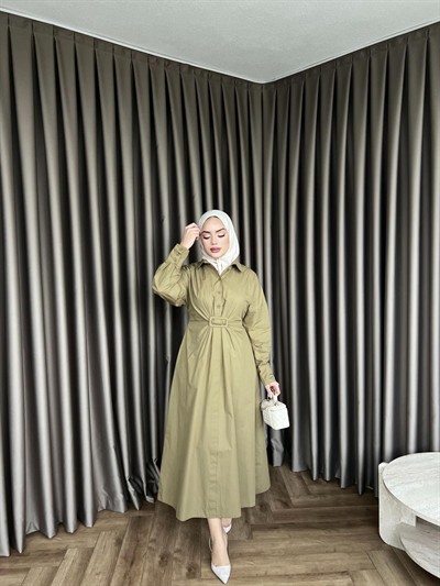 Helin Düğmeli Elbise - Haki