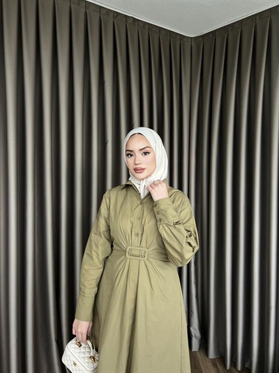 Helin Düğmeli Elbise - Haki