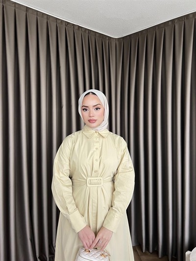Helin Düğmeli Elbise - Sarı