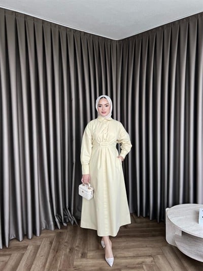 Helin Düğmeli Elbise - Sarı