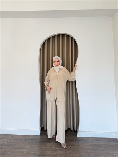 Helin Paça Lastikli Takım - Bej