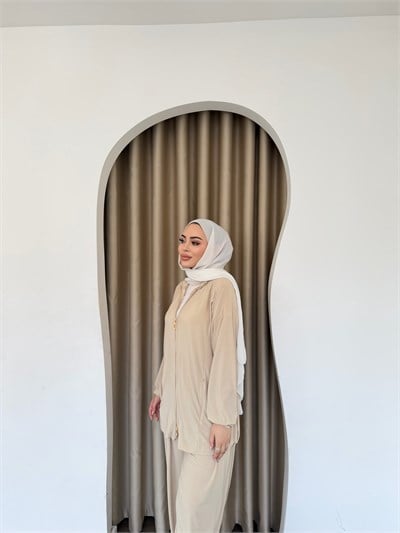 Helin Paça Lastikli Takım - Bej