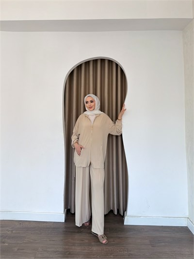 Helin Paça Lastikli Takım - Bej