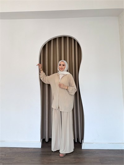 Helin Paça Lastikli Takım - Bej