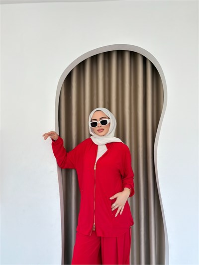 Helin Paça Lastikli Takım - Kırmızı