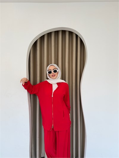 Helin Paça Lastikli Takım - Kırmızı
