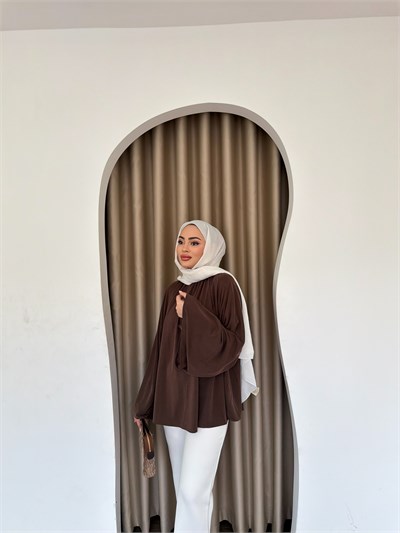 Hima İspanyol Kol Oysh Tunik - Kahve