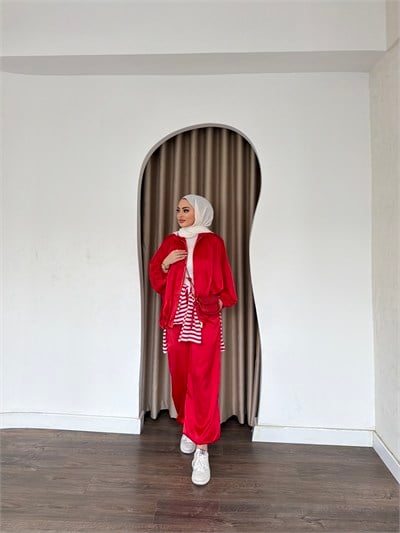 Jarsi Saten Takım - Kırmızı