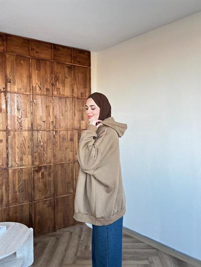 Kapşonlu Qu Sweat Bej